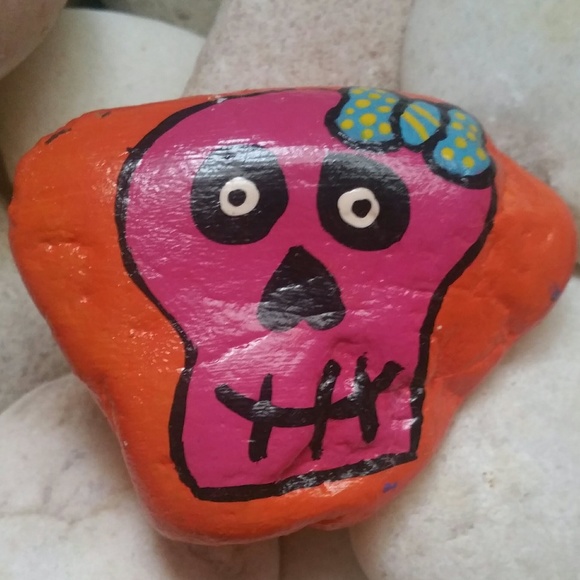 PaintedRoxRUs Other - Pink skull Punk Painted rock Home Decor Garden Art